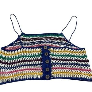 Forever 21 Boho Multicolor Crochet Crop Top Spaghetti Strap Medium